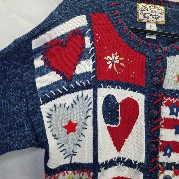 Heirloom Collectibles Cardigan Sweater Women M America USA Teacher Patriotic VTG - Picture 6 of 15